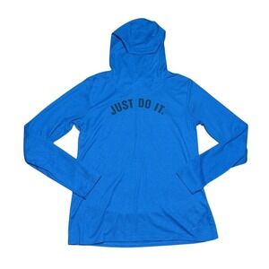 Nike Womens Blue Just Do It Thermal Knit Dri-FIT‎ Hoodie Shirt Top Medium